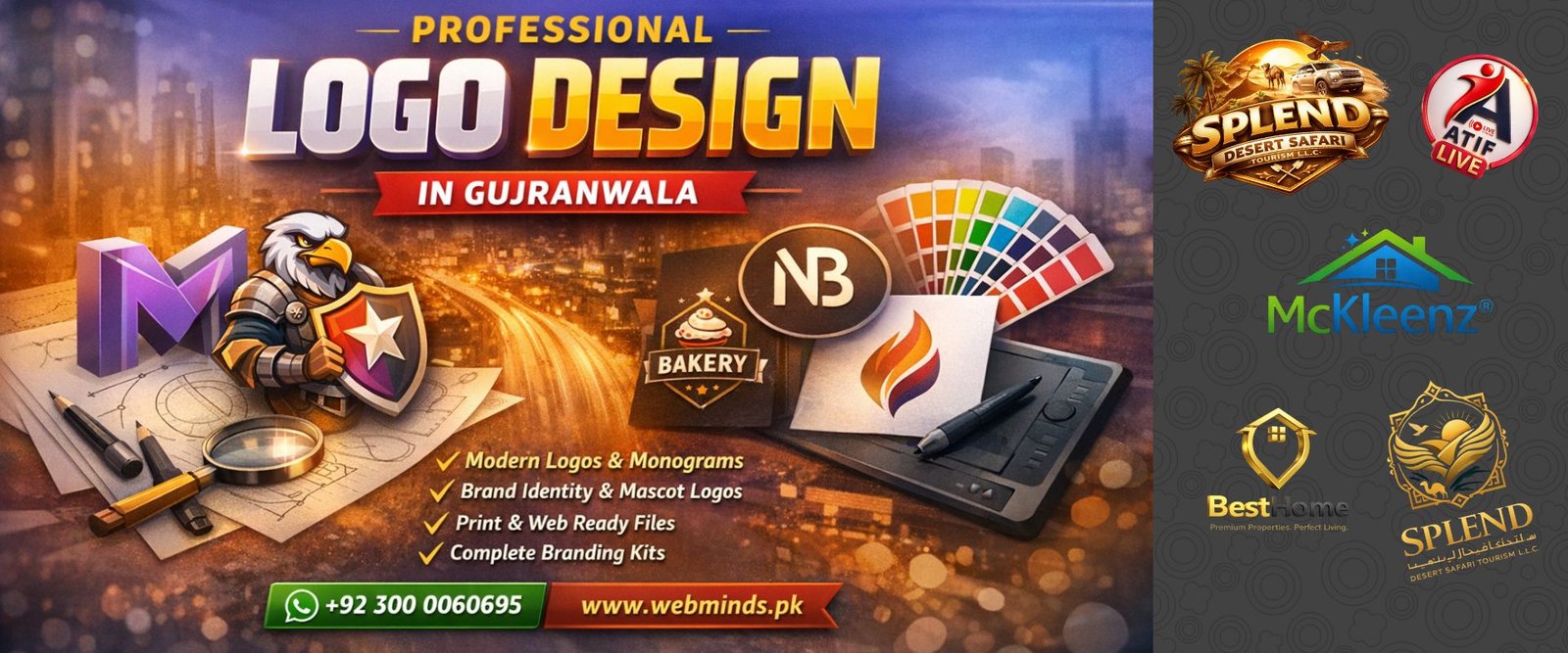Logo design in Gujranwala by WebMinds, brand identity and professional logo designer